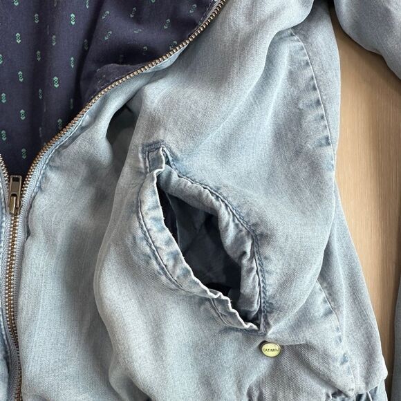 Catimini embroidered birds bomber denim jean jacket, size 10 - Picture 3 of 5